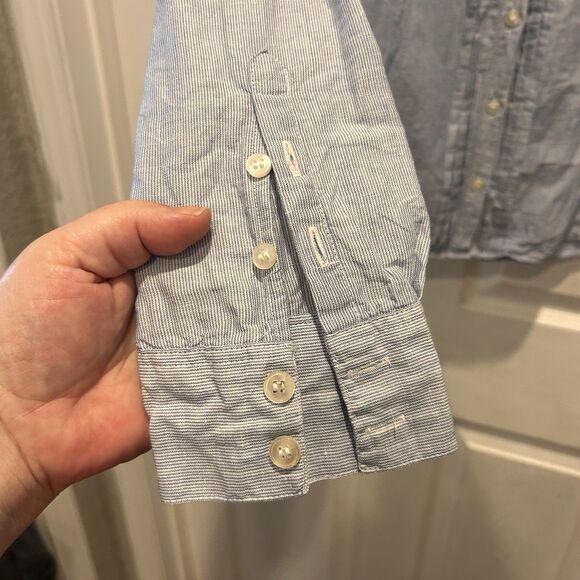 H&M Blue Striped Linen Rayon Button Up Top Blouse Women’s Sz 10 Beachy‎ Summer - Picture 5 of 8